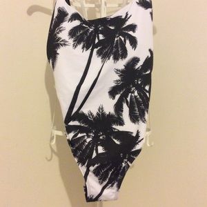 White with black palm tree swimming suit